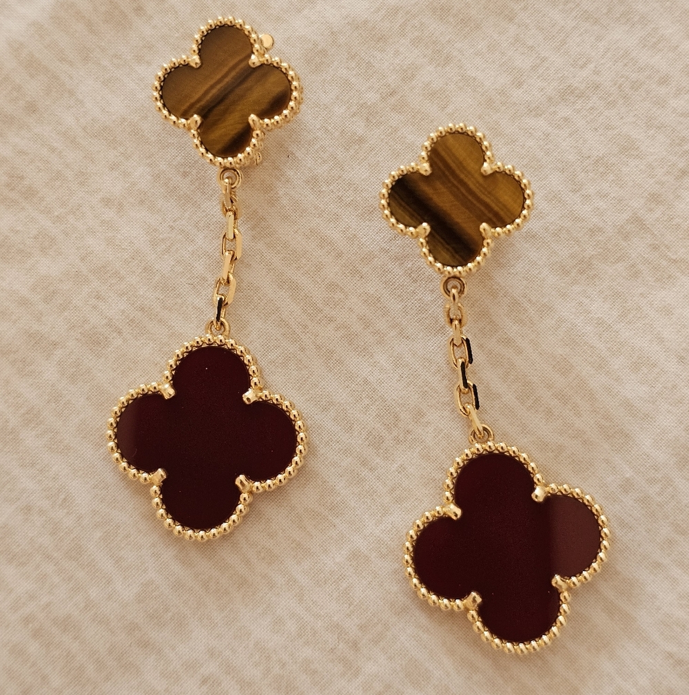 VAN CLEEF & ARPELS Magic Alhambra Earring Yellow Gold Carnelian Tiger 2 Motif